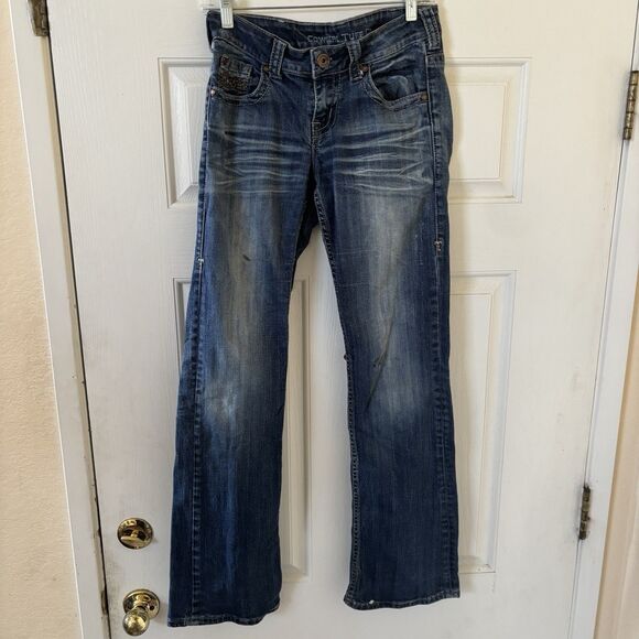 Cowgirl Tuff Womens Bootcut Jeans 26/33 Blue Don't Fence Me In Western Cowgirl - Picture 2 of 15